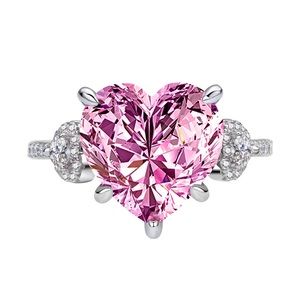 New love shaped 12*12mm pink diamond 925 silver high carbon diamond ring